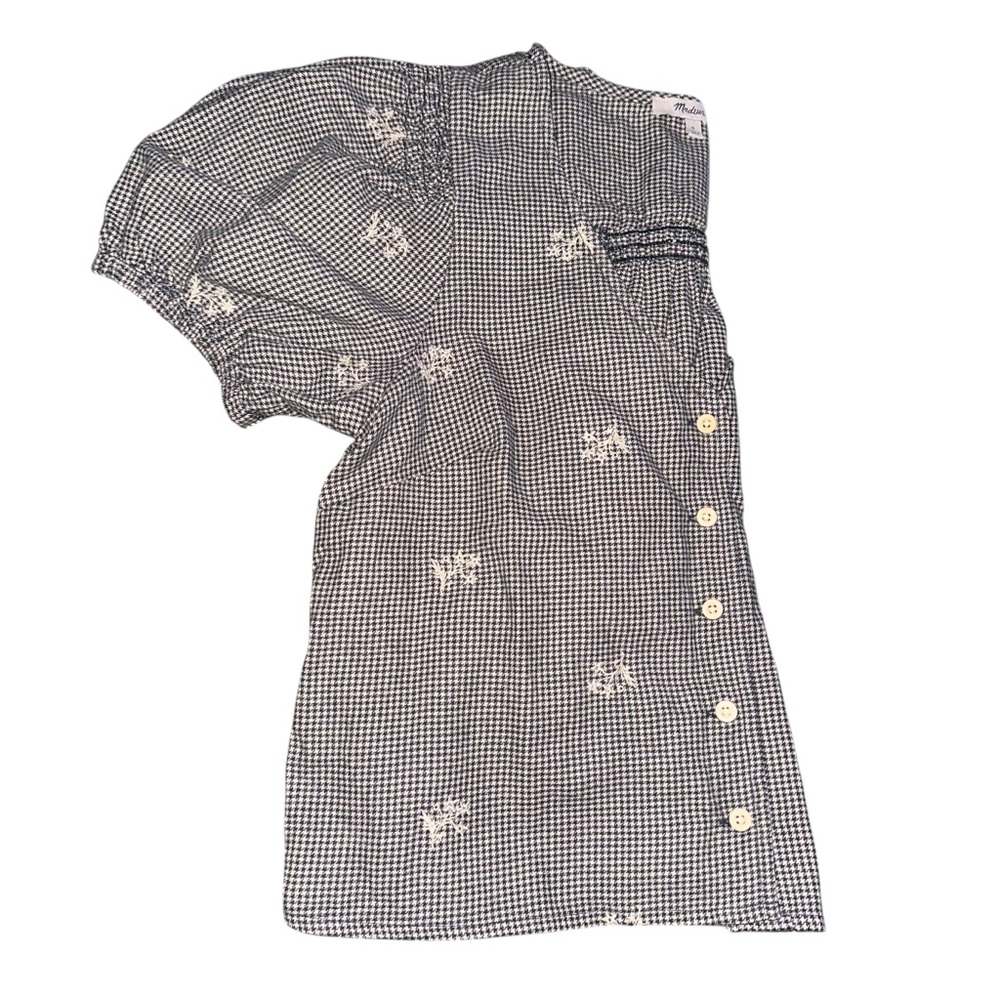 Madewell Black Gingham Floral Blouse S Embroidered Puff Sleeve Cottagecore Top - Picture 9 of 12
